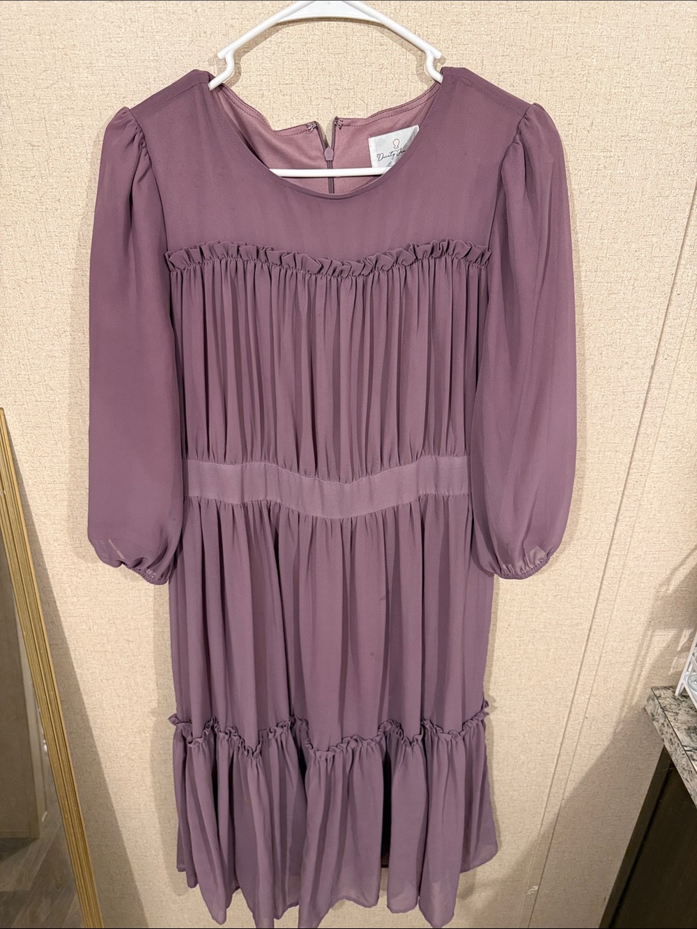 Dainty Jewells Mauve Puff-Sleeve Ruffled Midi Dress